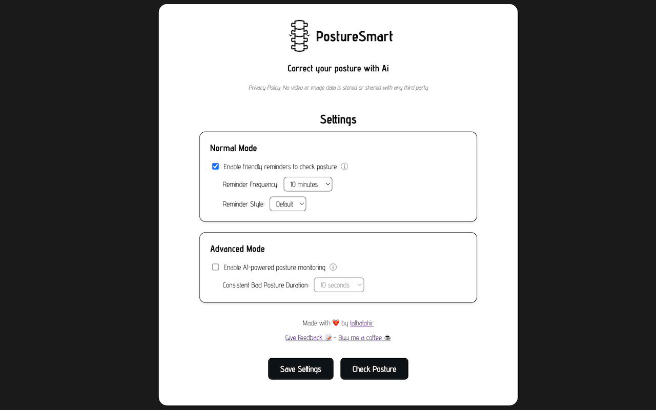 PostureSmart Settings