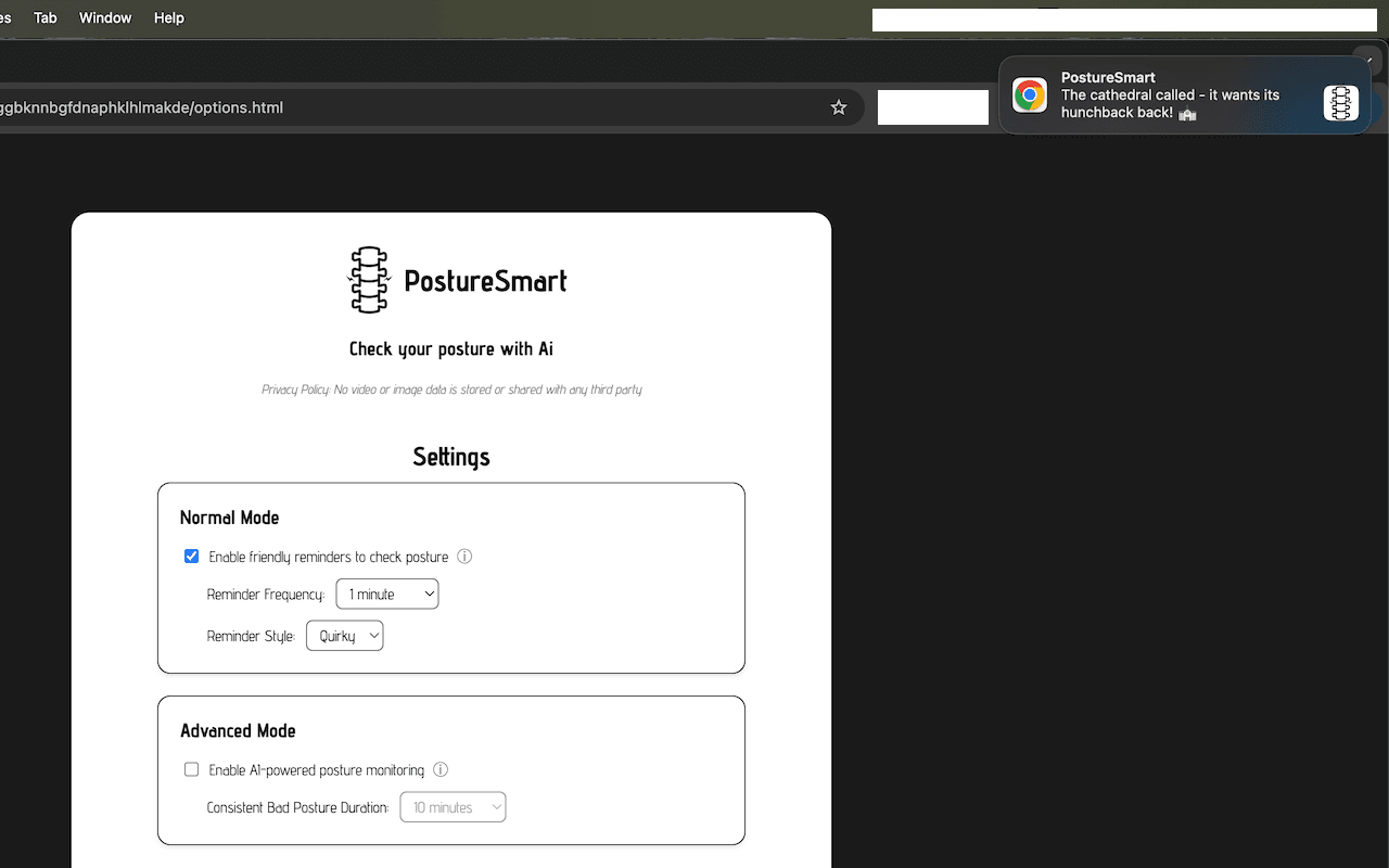 PostureSmart Settings